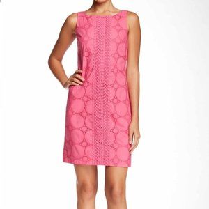 Eliza J Eyelet Embroidered Sleeveless Shift Dress Pink